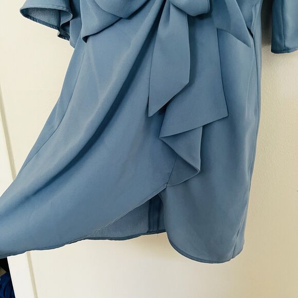 TopShop Nordstrom Size 8 US Mini Draped Knot Dress Light Dusty Blue Back Cutout - Picture 6 of 15